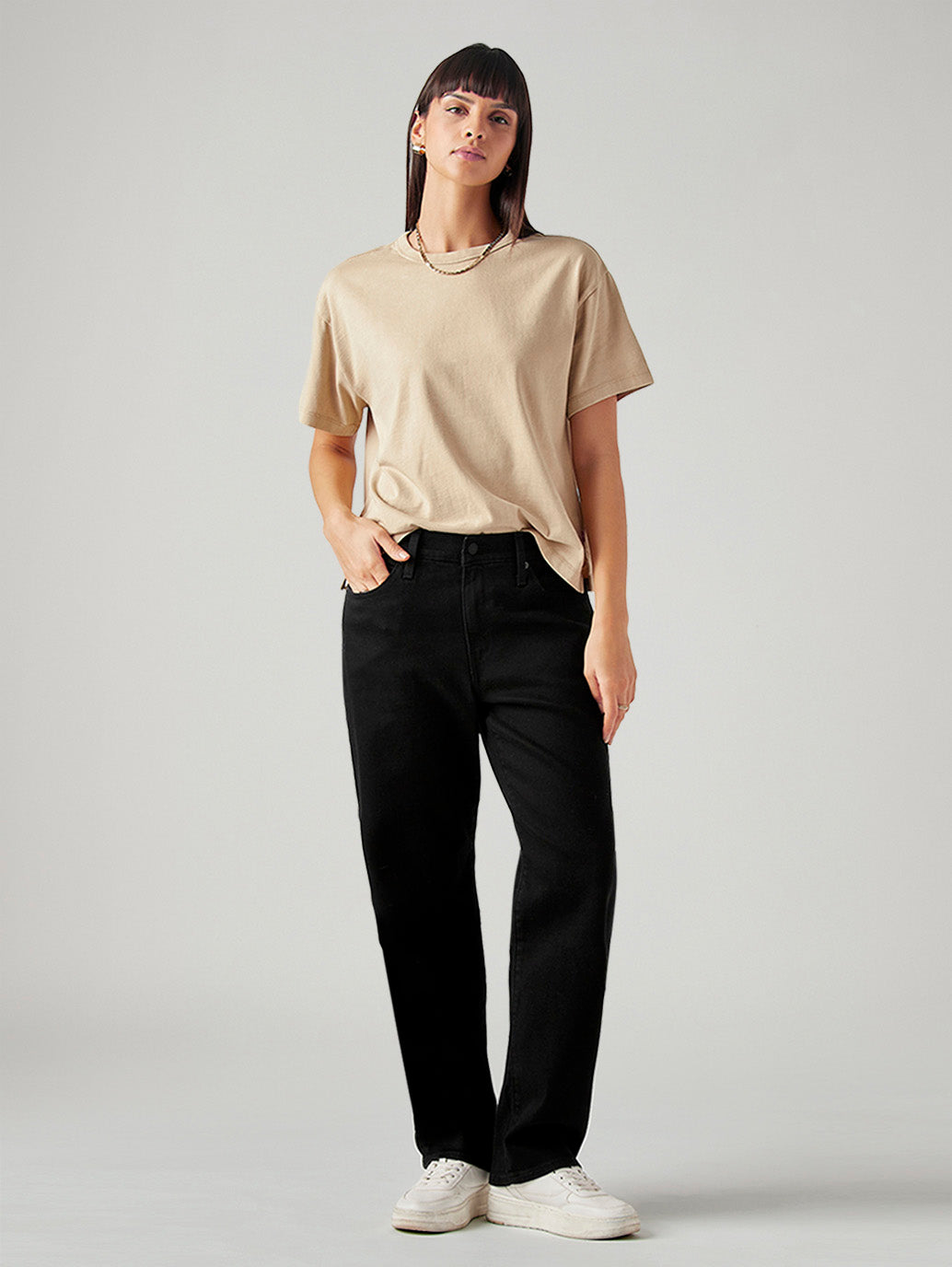 Women's 94 Black Baggy Fit Mid Rise Jeans - Styleshot View