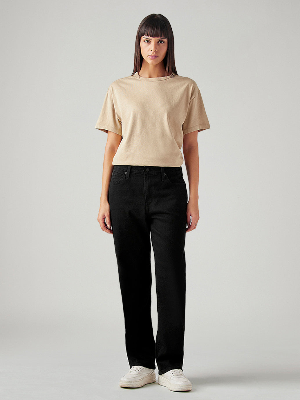 Women's 94 Black Baggy Fit Mid Rise Jeans - Front View