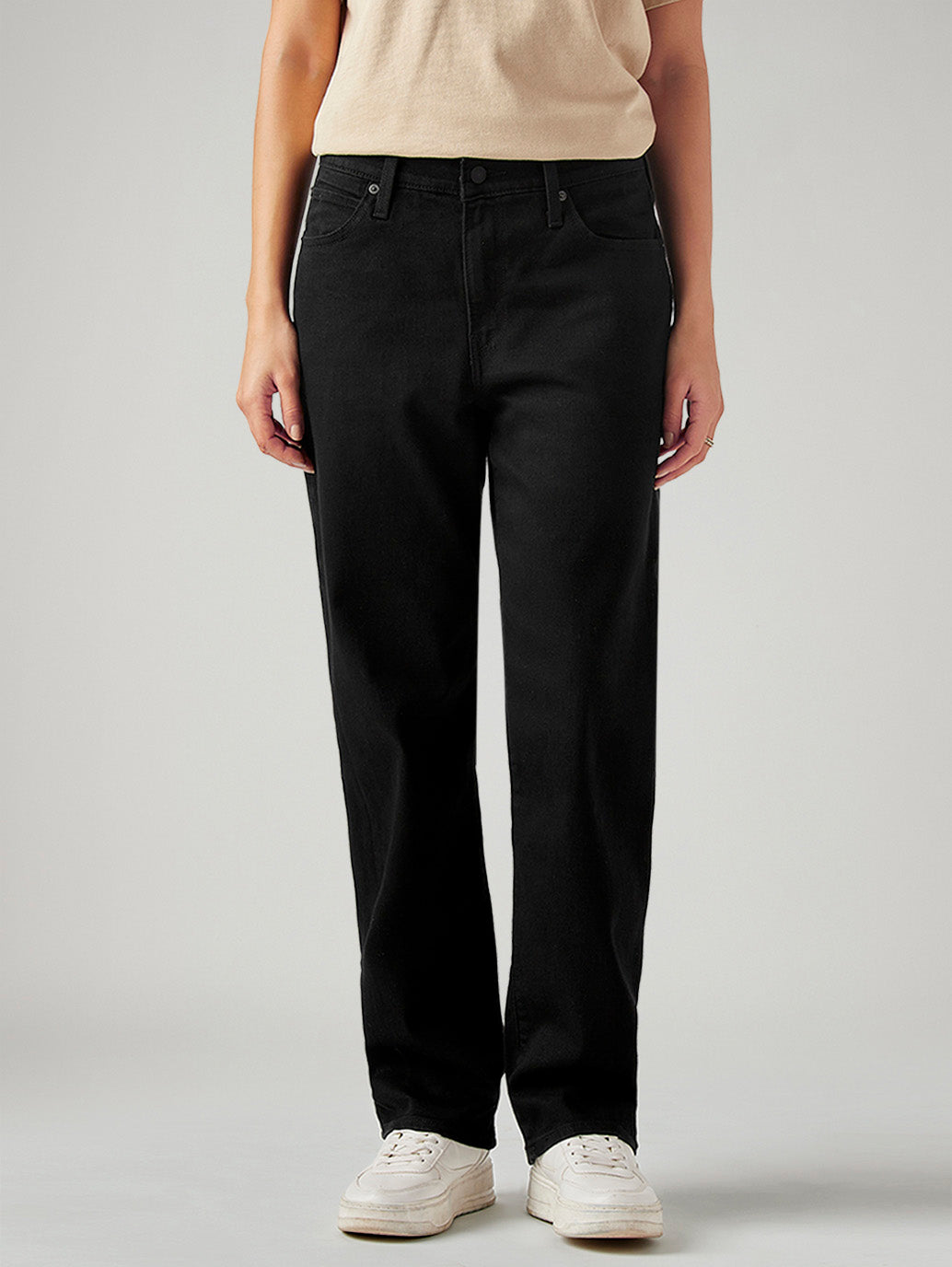 Women's 94 Black Baggy Fit Mid Rise Jeans - Front View