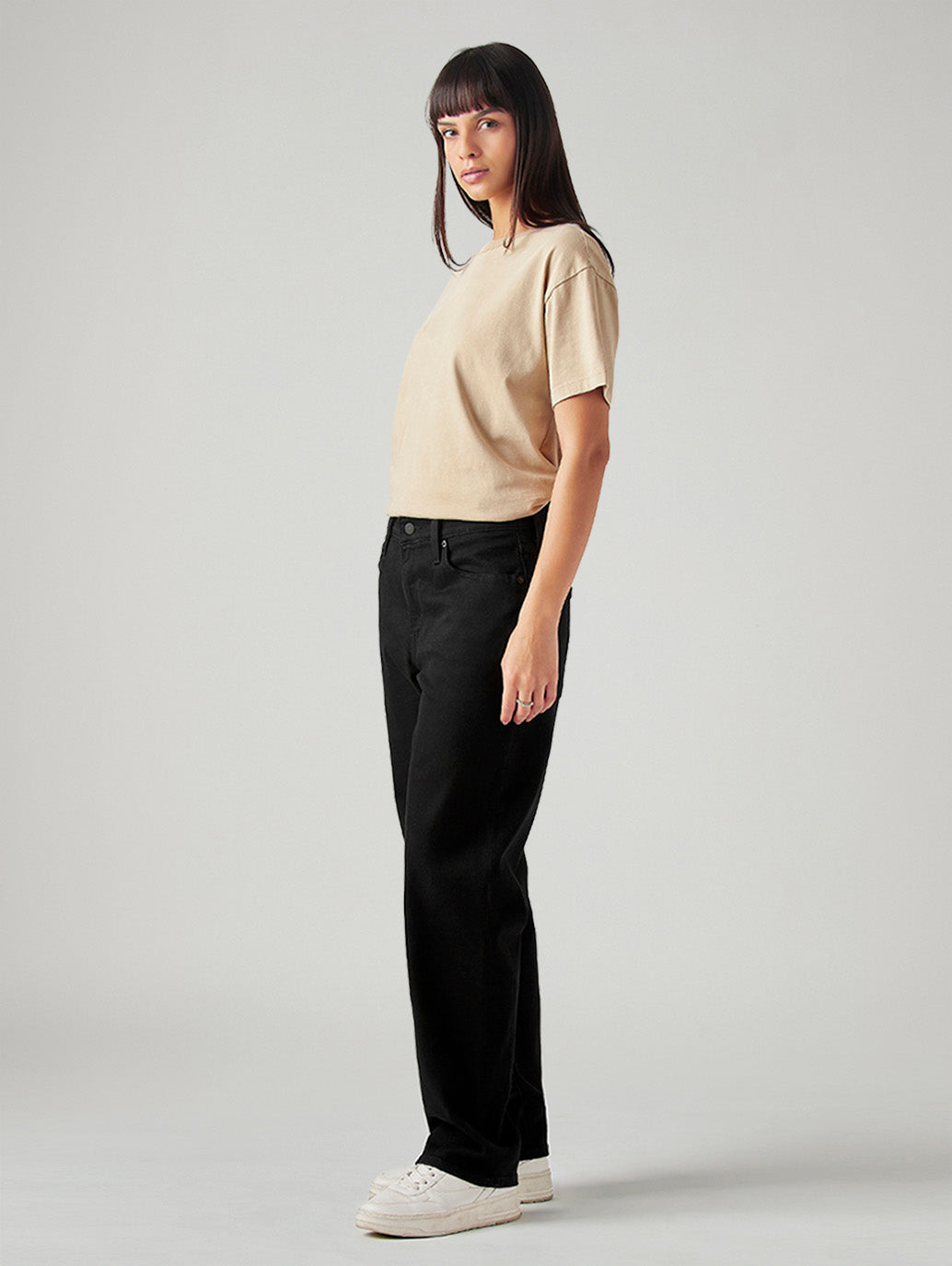 Women's 94 Black Baggy Fit Mid Rise Jeans - Side View