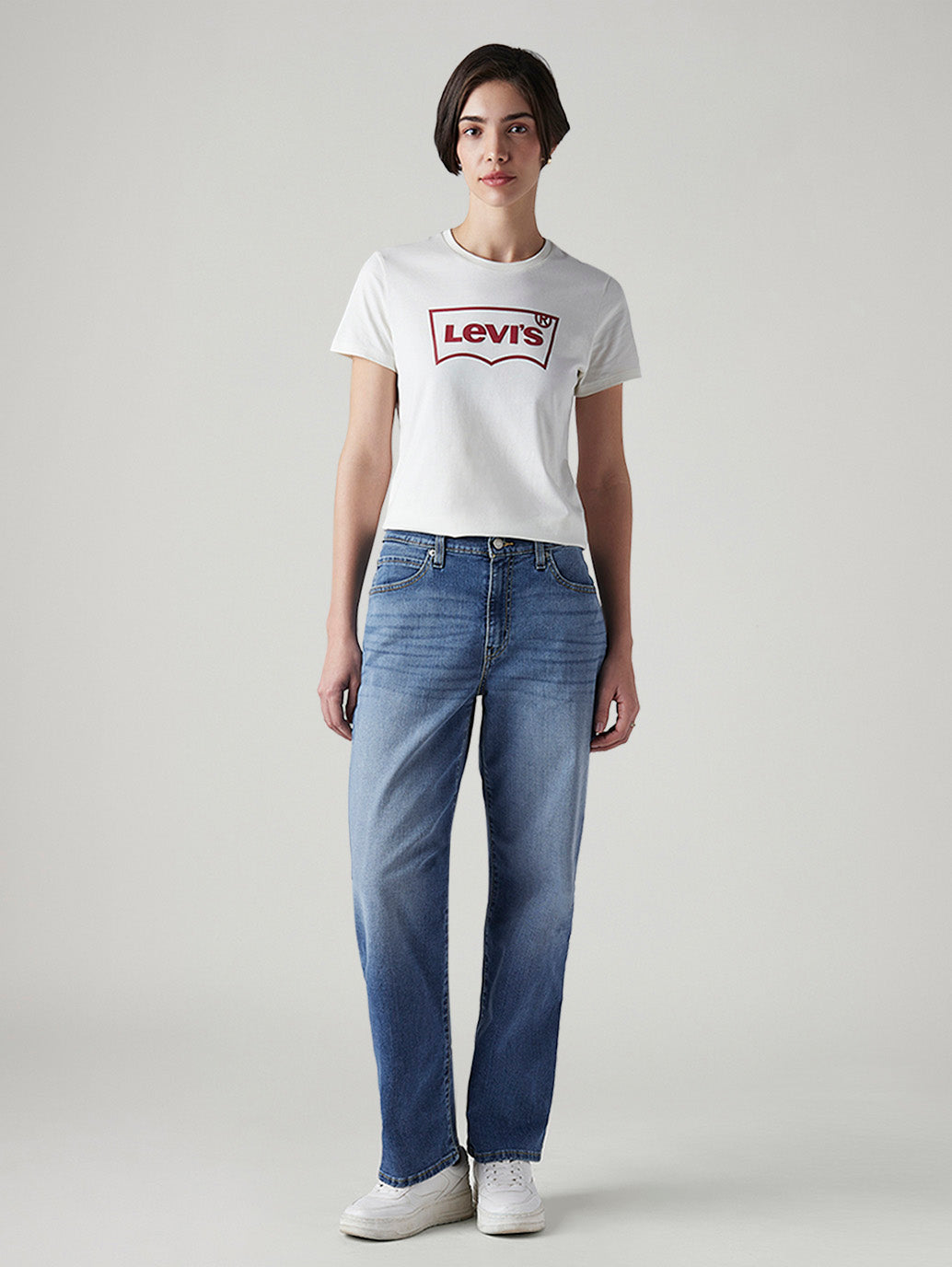 Women's 94 Med Indigo Baggy Fit High Rise Jeans - Front View