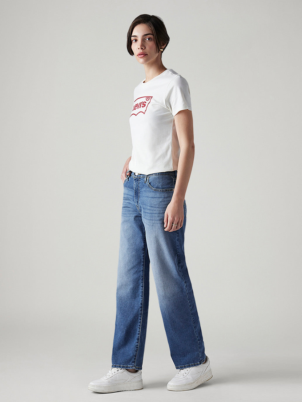 Women's 94 Med Indigo Baggy Fit High Rise Jeans - Side View