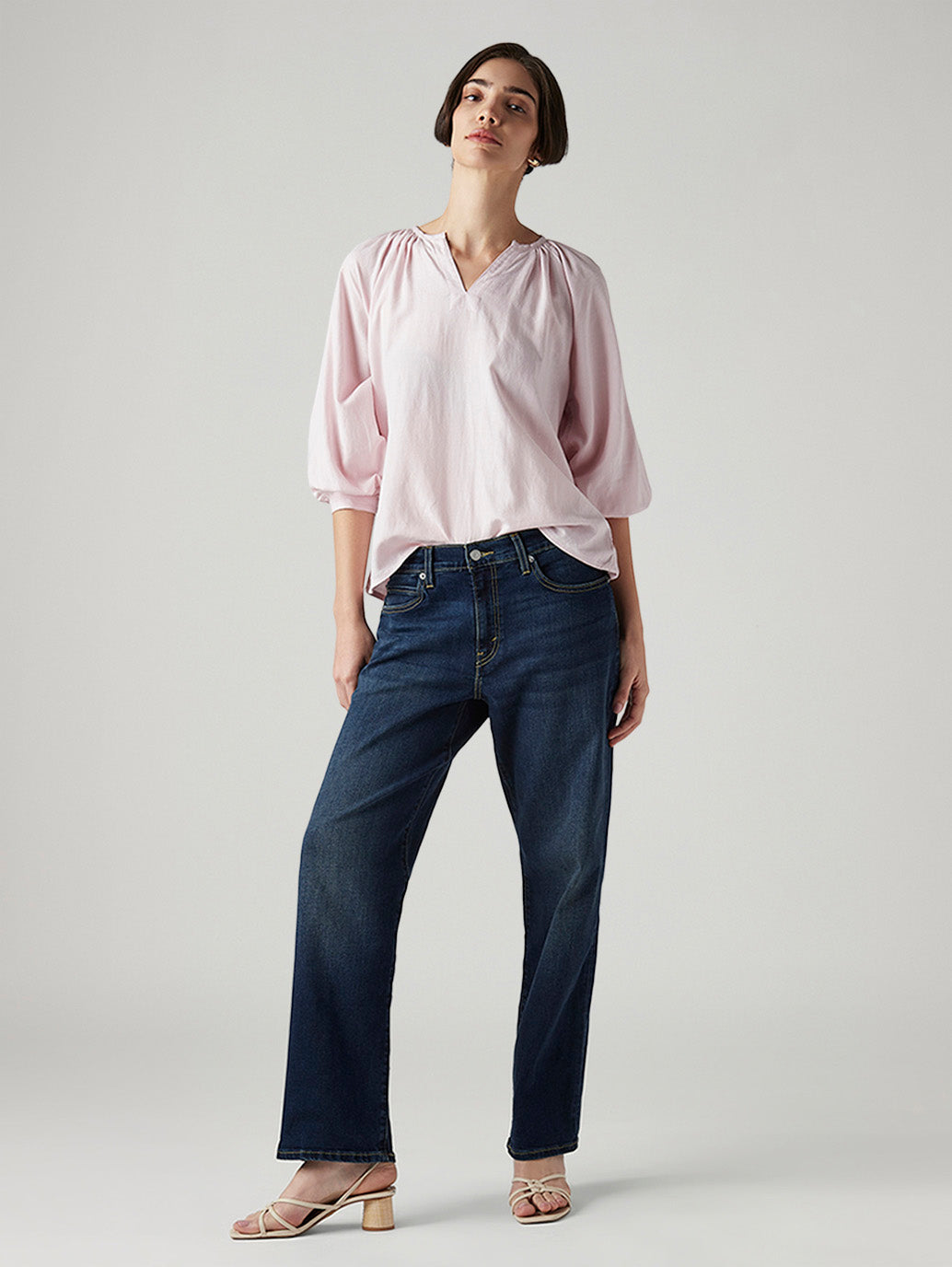 Women's 94 Dark Blue Baggy Fit Mid Rise Jeans - Styleshot View