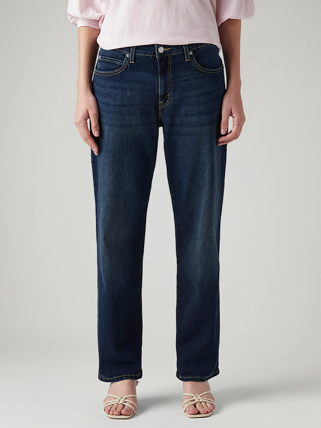 Women's 94 Dark Blue Baggy Fit Mid Rise Jeans - Front View
