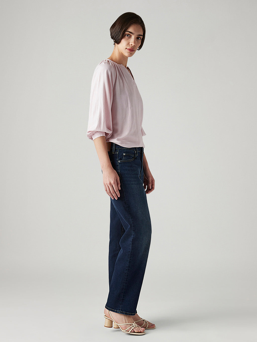 Women's 94 Dark Blue Baggy Fit Mid Rise Jeans - Side View