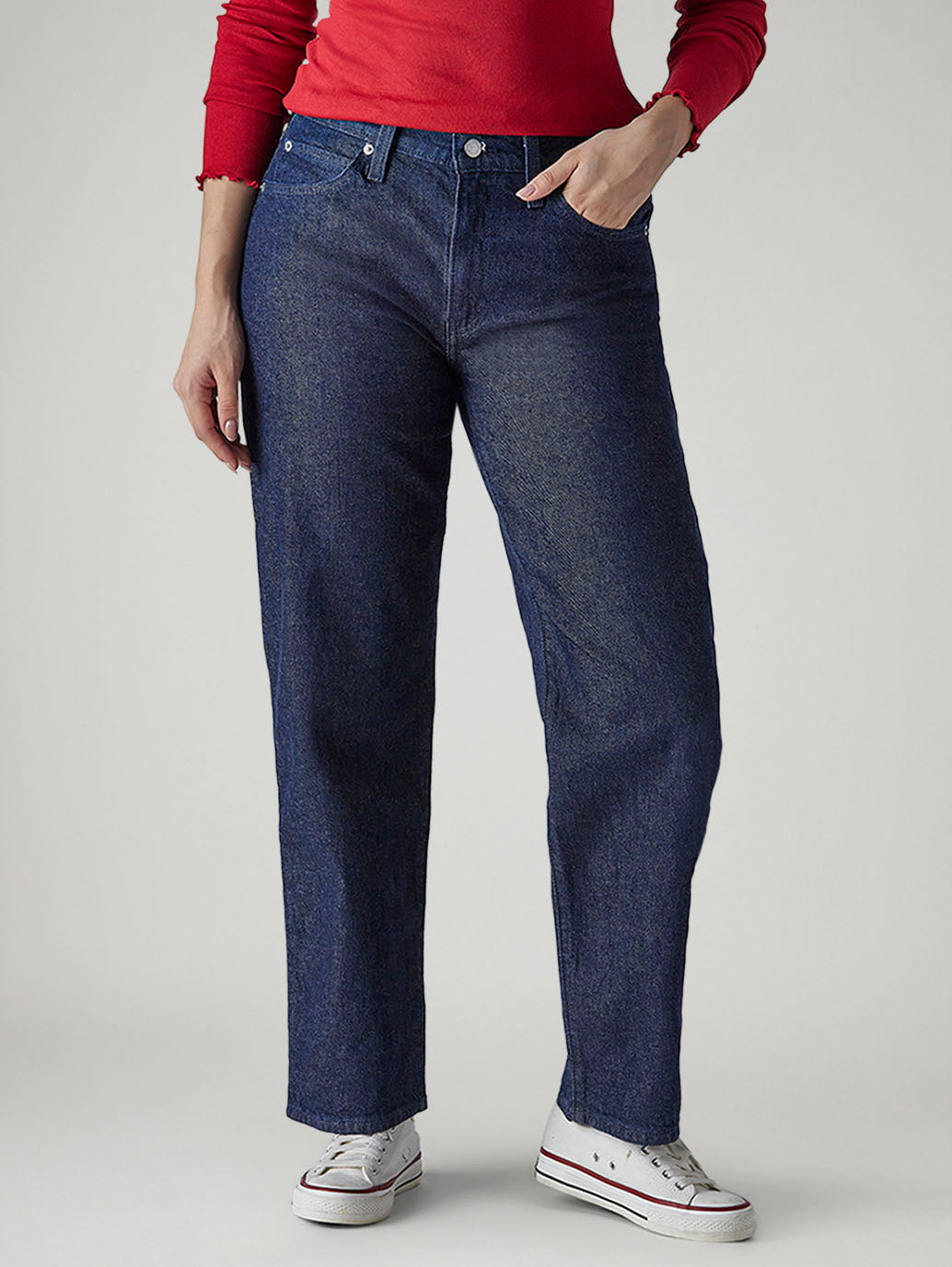 Women's 94 Dark Blue Baggy Fit Mid Rise Jeans - 20 View
