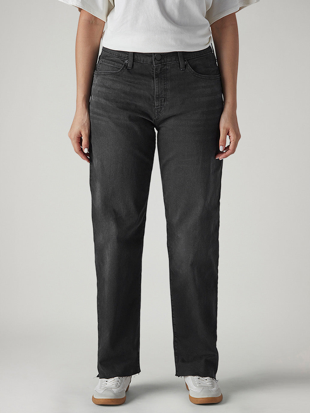 Women's 94 Black Baggy Fit Mid Rise Jeans - Front View