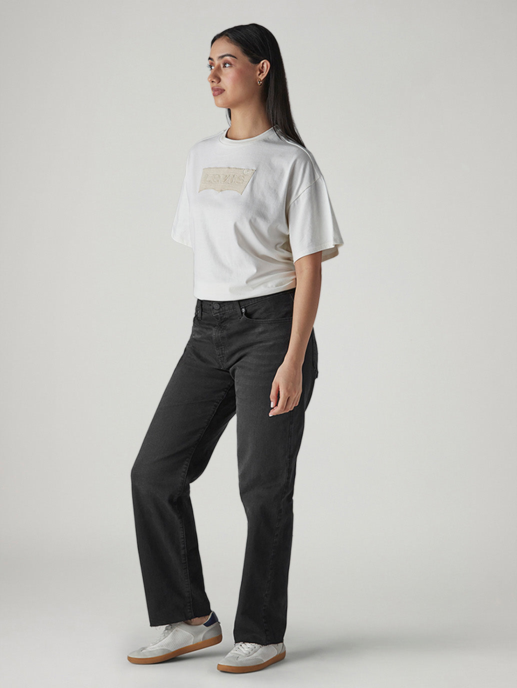 Women's 94 Black Baggy Fit Mid Rise Jeans - Side View