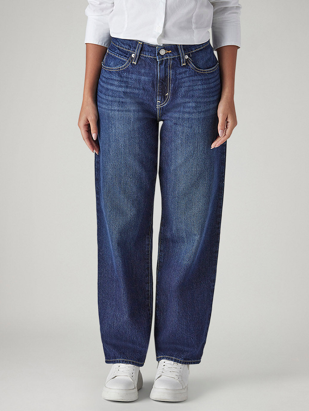 Women's 94 Blue Baggy Fit Mid Rise Jeans - Front View
