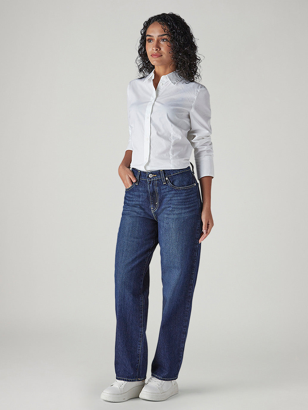 Women's 94 Blue Baggy Fit Mid Rise Jeans - Side View
