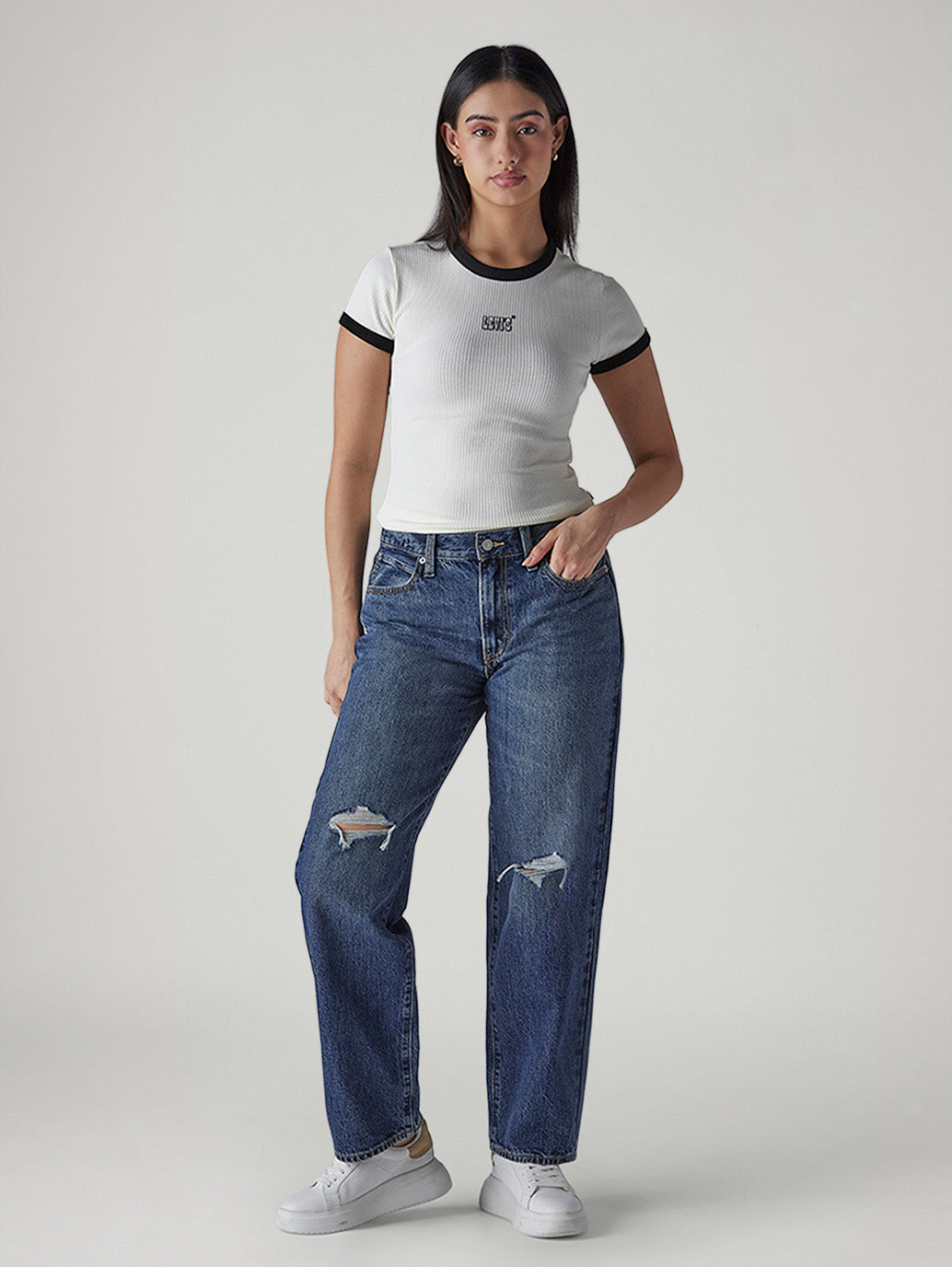 Women's 94 Blue Baggy Fit Mid Rise Jeans