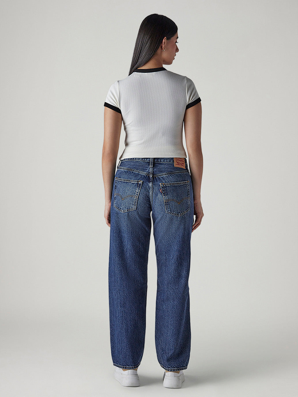Women's 94 Blue Baggy Fit Mid Rise Jeans - Back View