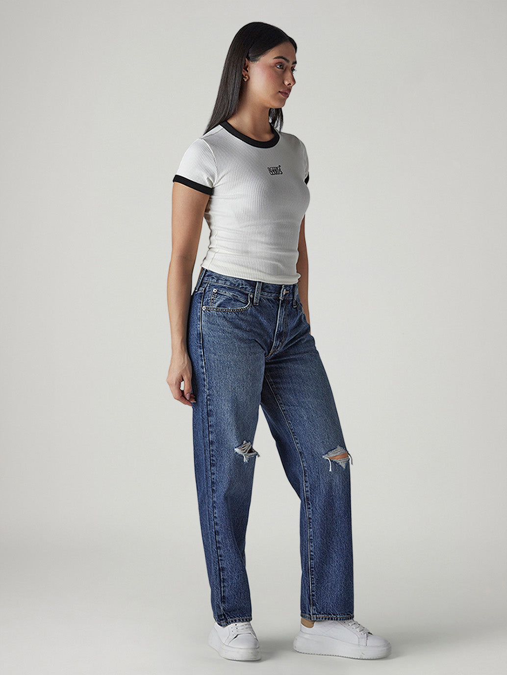 Women's 94 Blue Baggy Fit Mid Rise Jeans - Side View