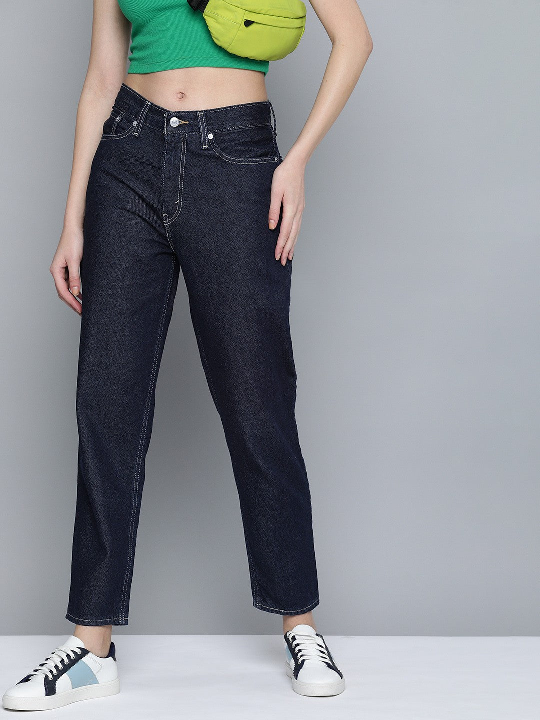 Women's 80s Mom Navy Blue Loose Fit High Rise Jeans