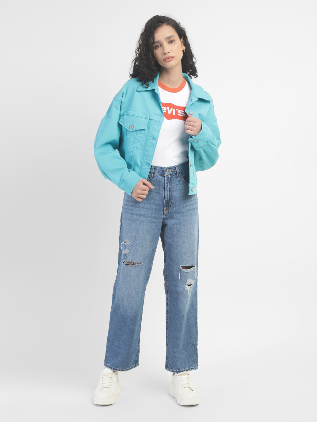 Women's Solid Spread Collar Denim Jacket