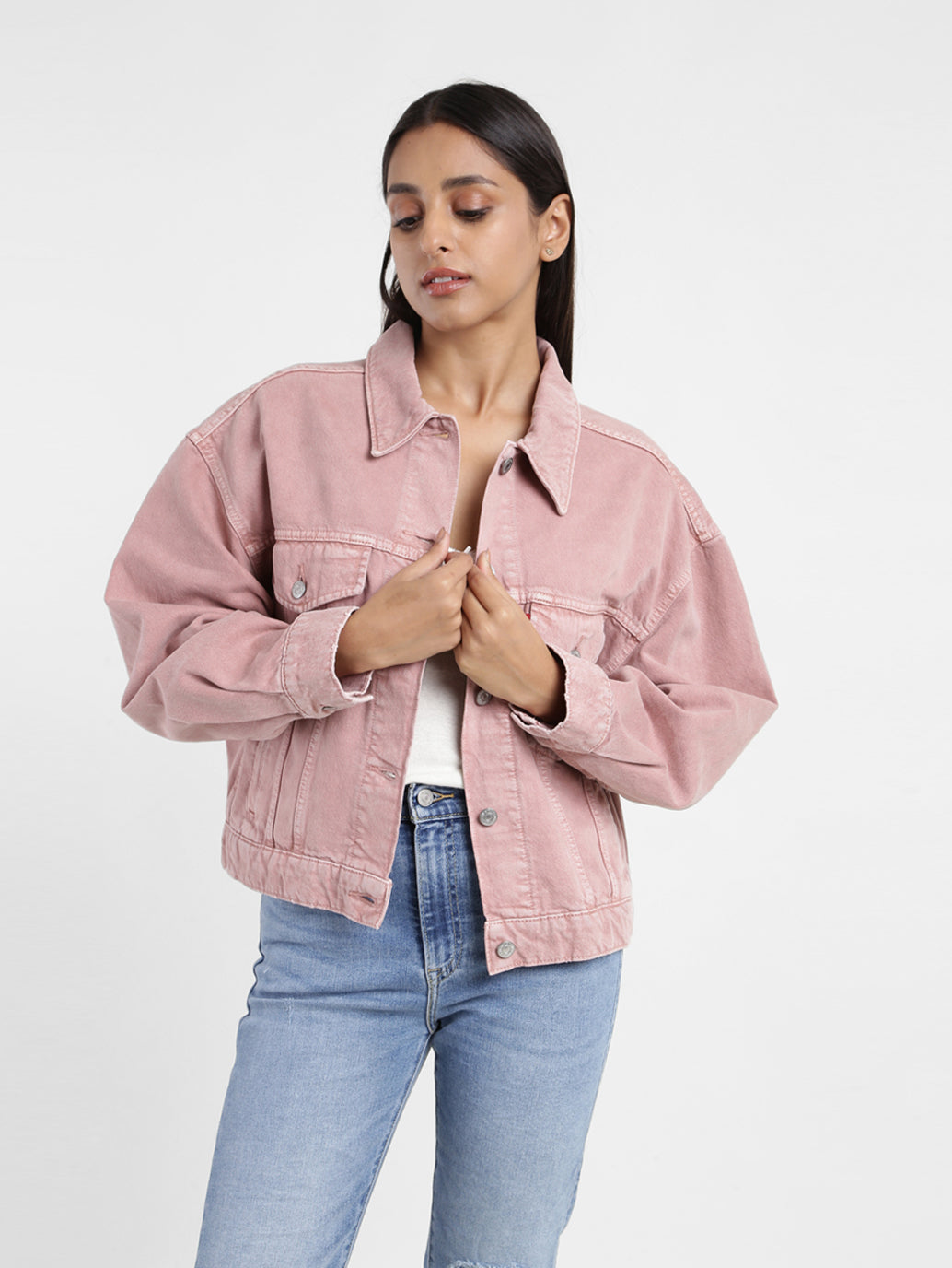 Women's Solid Pink Collar Neck Jacket