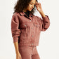 Women's Solid Rust Spread Collar Trucker Jacket