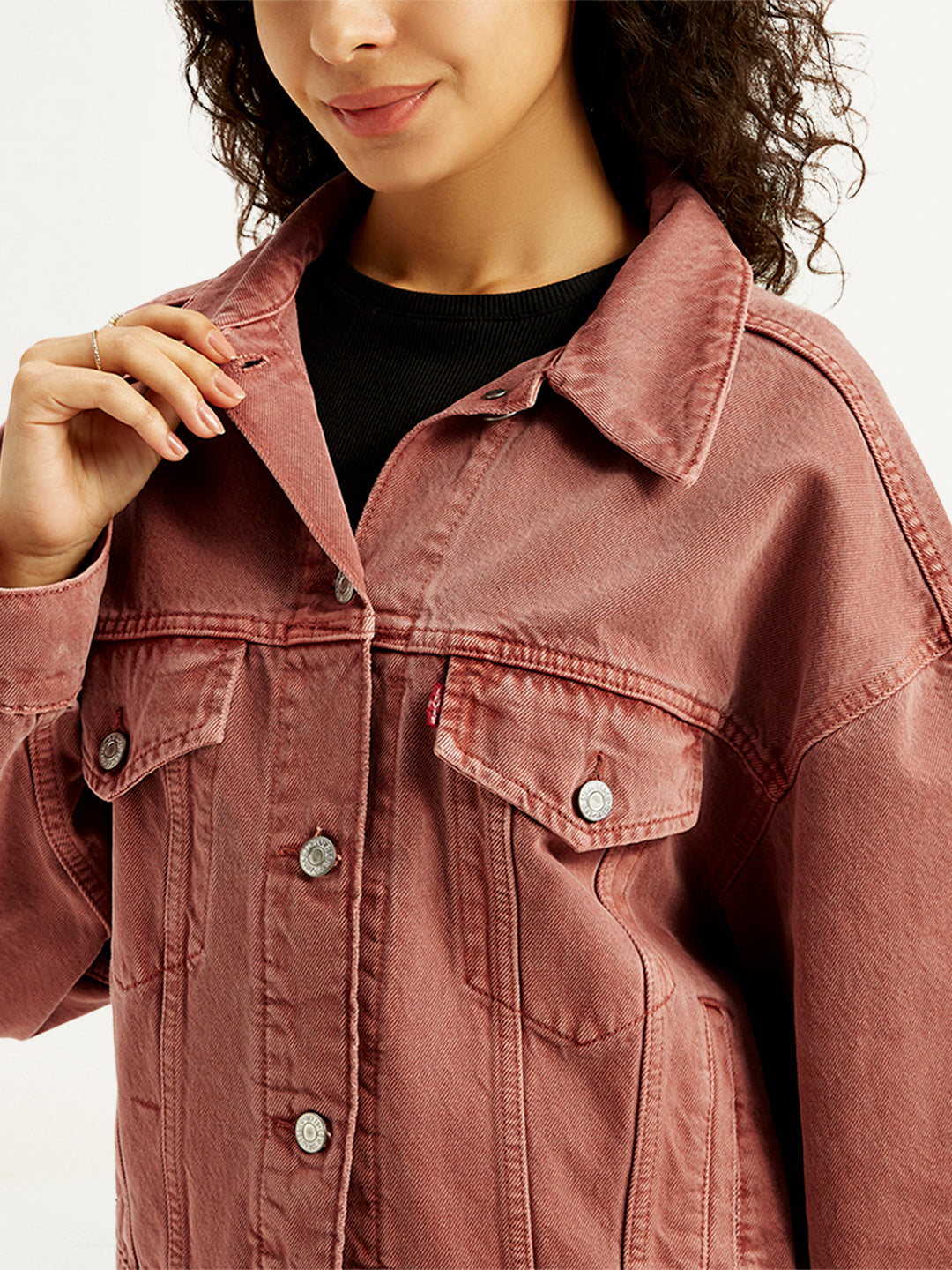 Women's Solid Rust Spread Collar Trucker Jacket