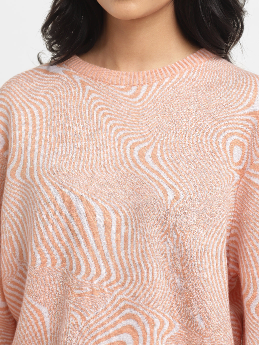 Women's Abstract Print Peach Crew Neck Sweater