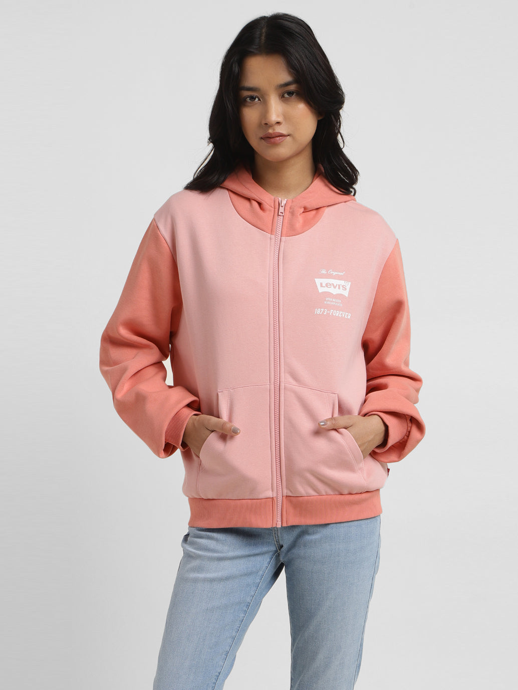 Women's Colorblock Pink Hooded Sweatshirt
