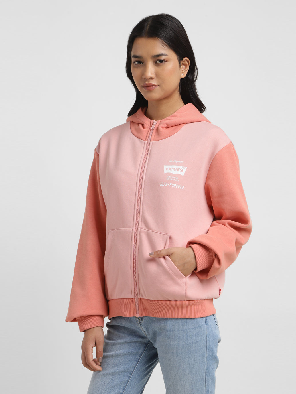 Women's Colorblock Pink Hooded Sweatshirt