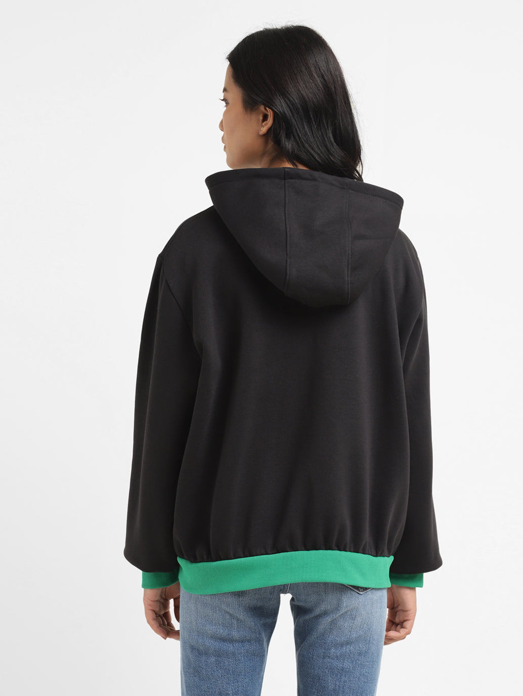 Women's Brand Logo Black Hooded Sweatshirt