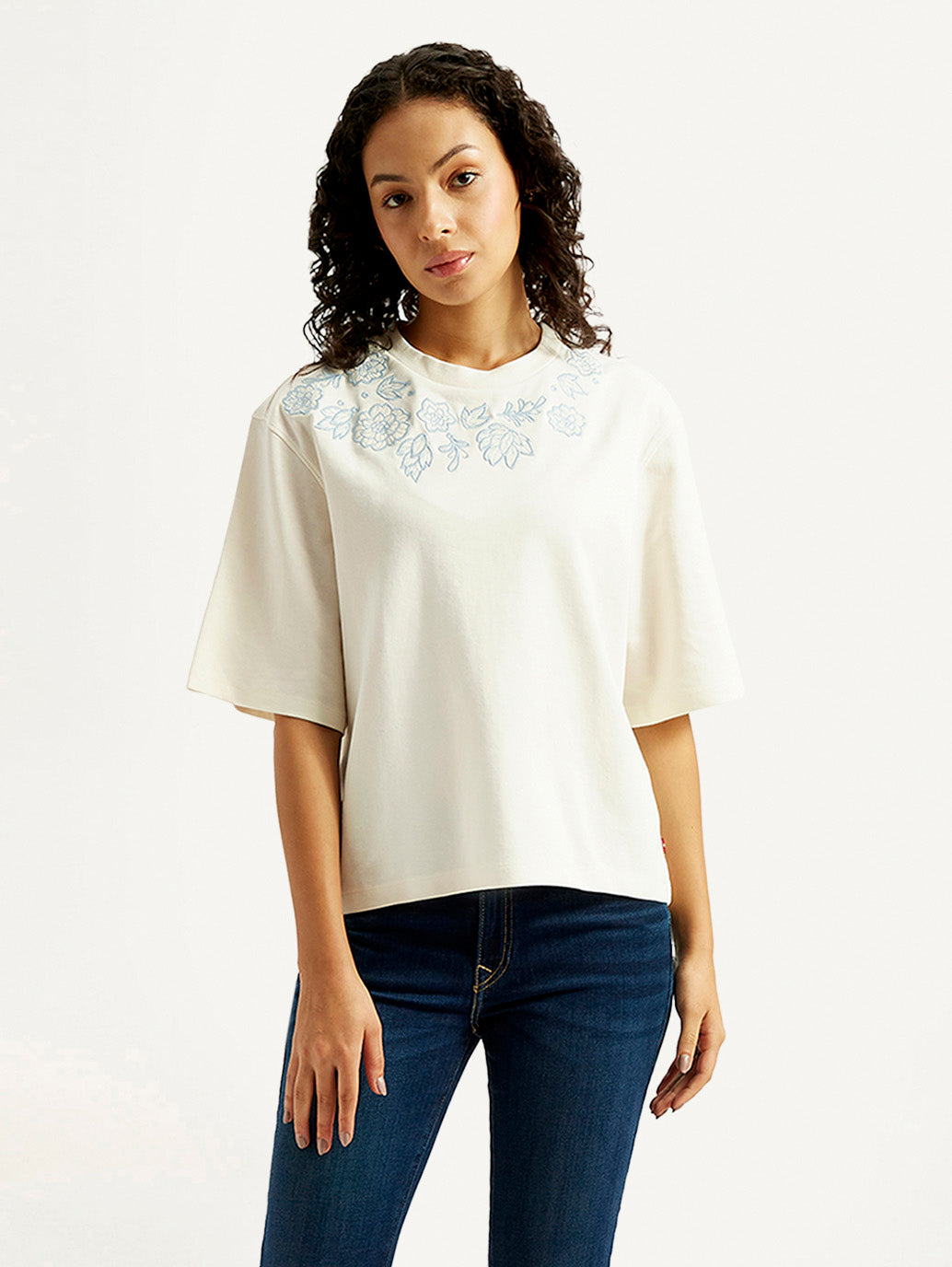 Women's Embroidered Relaxed Fit T-shirt - Styleshot View