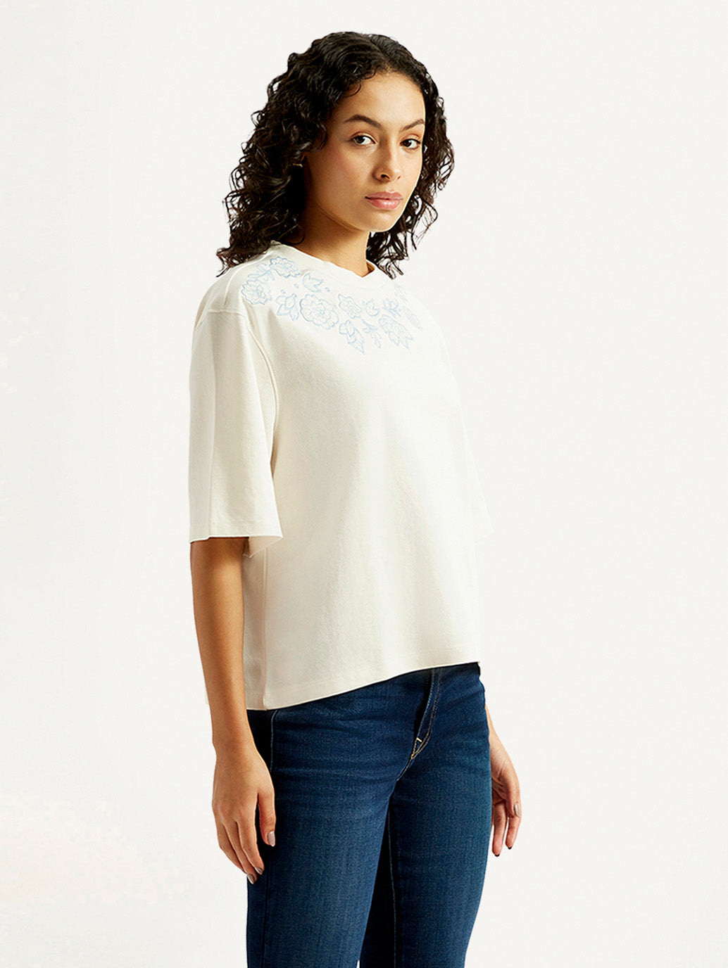 Women's Embroidered Relaxed Fit T-shirt - Side View