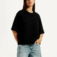 Women's Embroidered Black Relaxed Fit T-shirt - Styleshot View