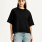 Women's Embroidered Black Relaxed Fit T-shirt - Front View