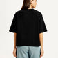 Women's Embroidered Black Relaxed Fit T-shirt - Back View