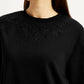 Women's Embroidered Black Relaxed Fit T-shirt - Detail View