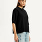 Women's Embroidered Black Relaxed Fit T-shirt - Side View