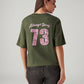 Women's Graphic Print Olive Relaxed Fit T-shirt - Back View