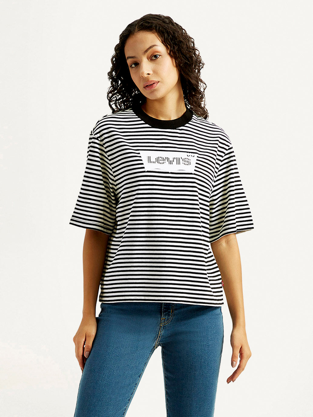 Women's Striped Relaxed Fit T-shirt - Front View