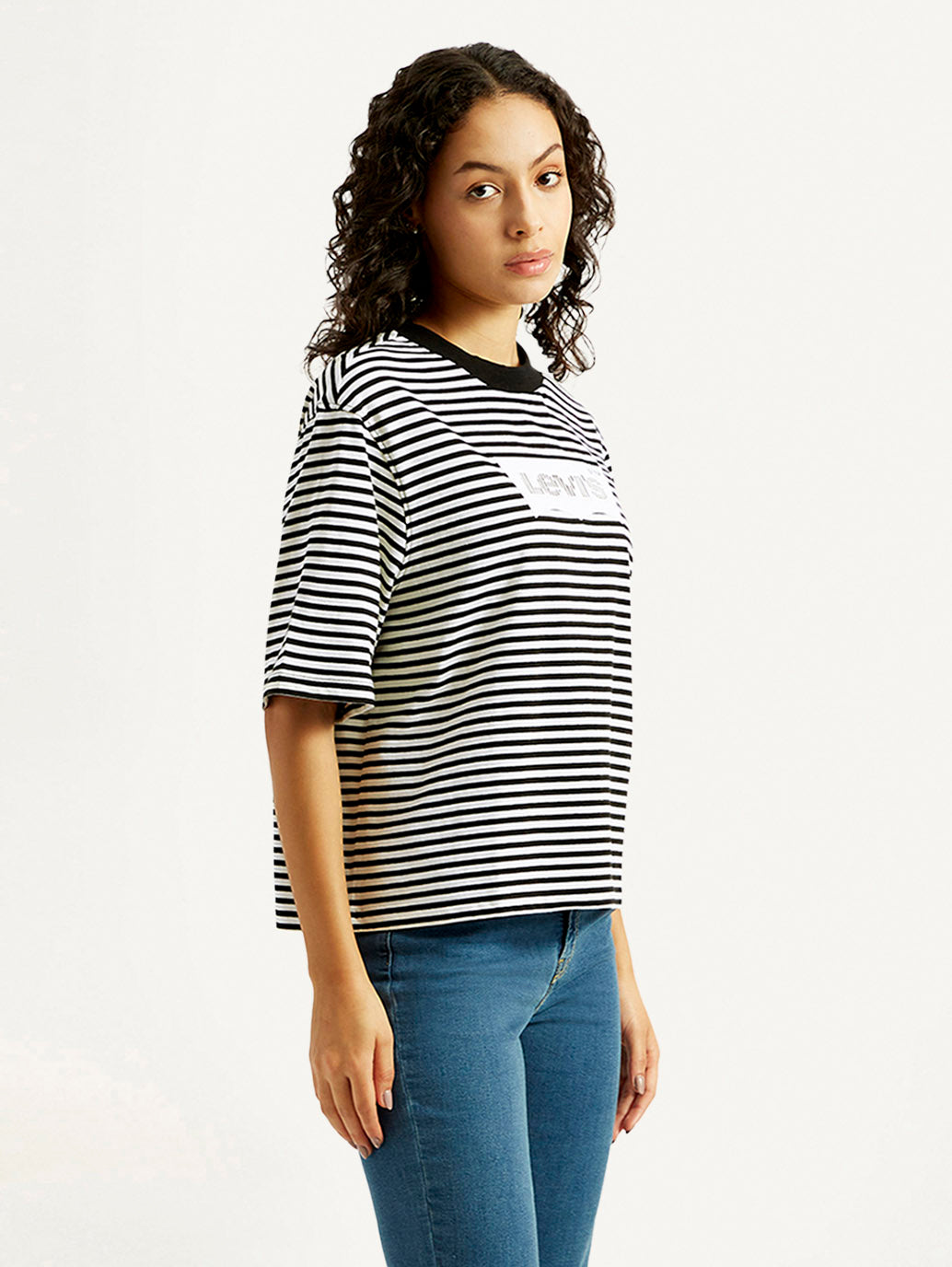 Women's Striped Relaxed Fit T-shirt - Side View