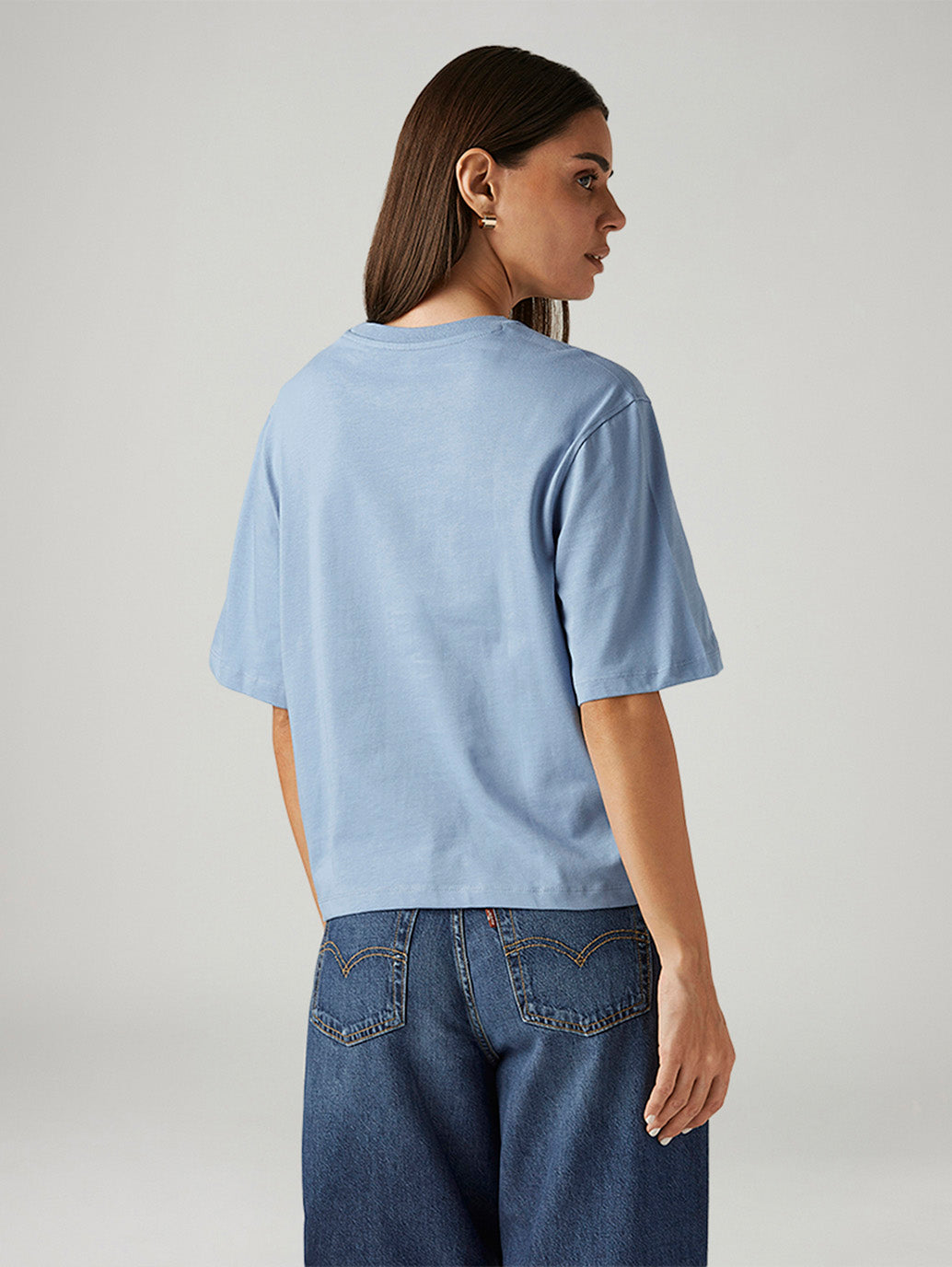 Women's Floral Light Blue Relaxed Fit T-shirt - Back View