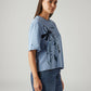 Women's Floral Light Blue Relaxed Fit T-shirt - Side View