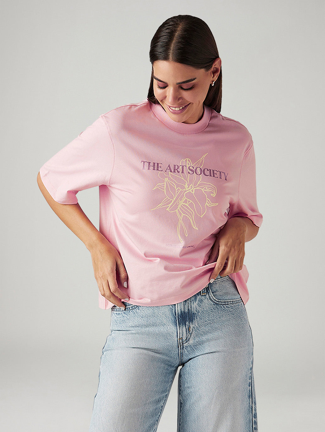 Women's Graphic Print Pink Relaxed Fit T-shirt