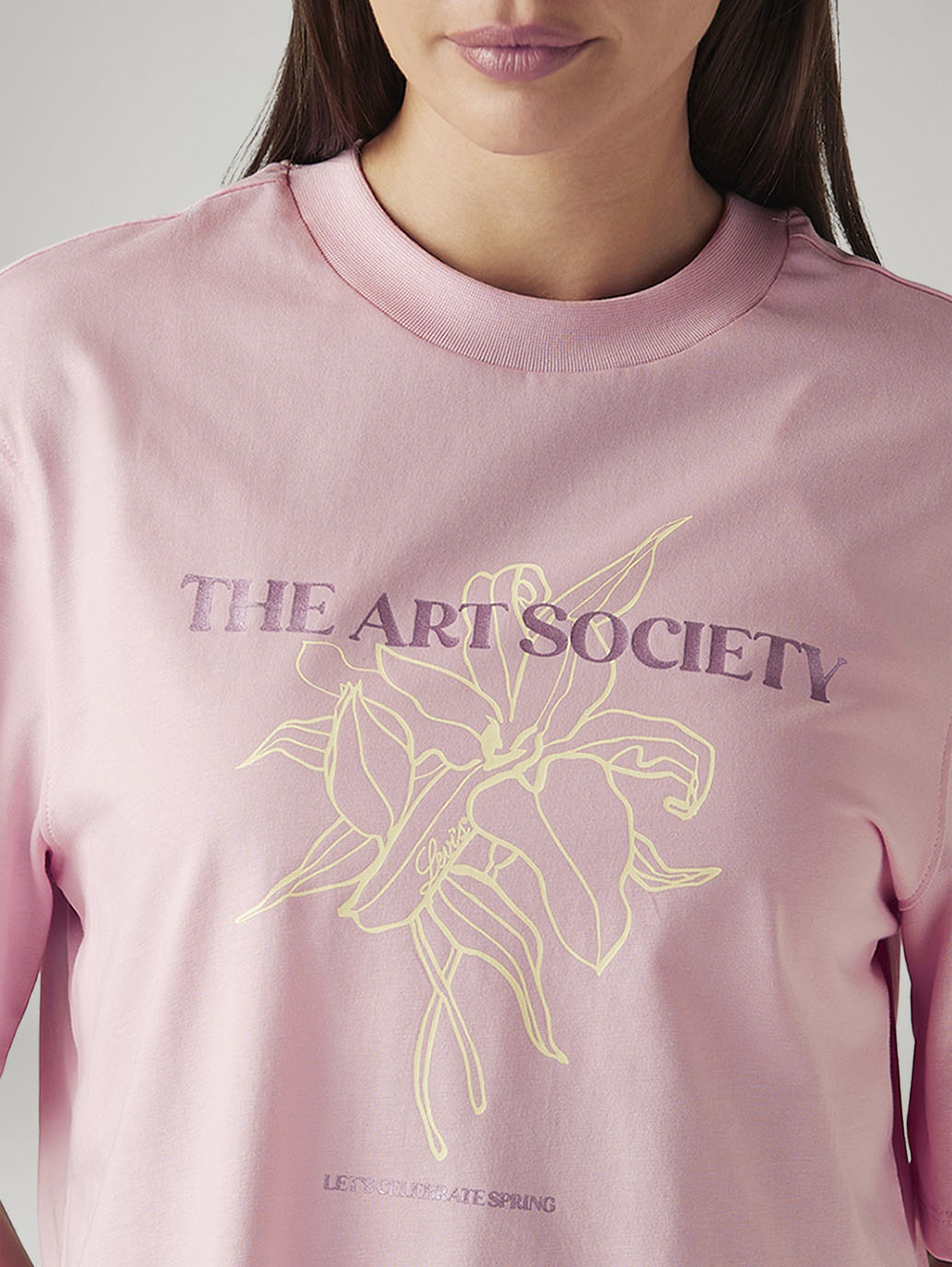 Women's Graphic Print Pink Relaxed Fit T-shirt - Detail View