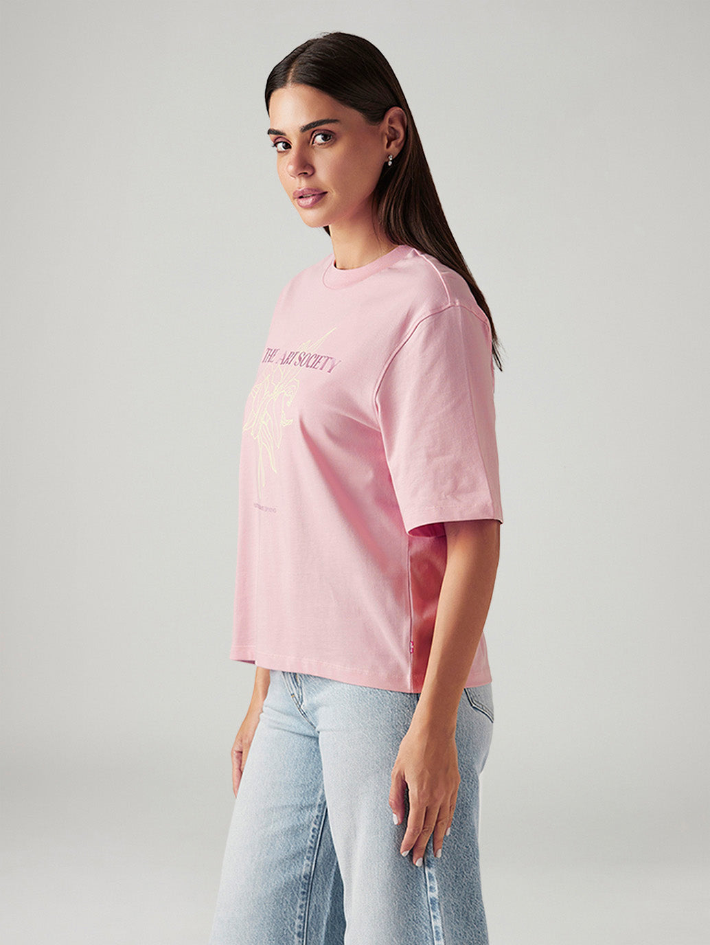 Women's Graphic Print Pink Relaxed Fit T-shirt - Side View