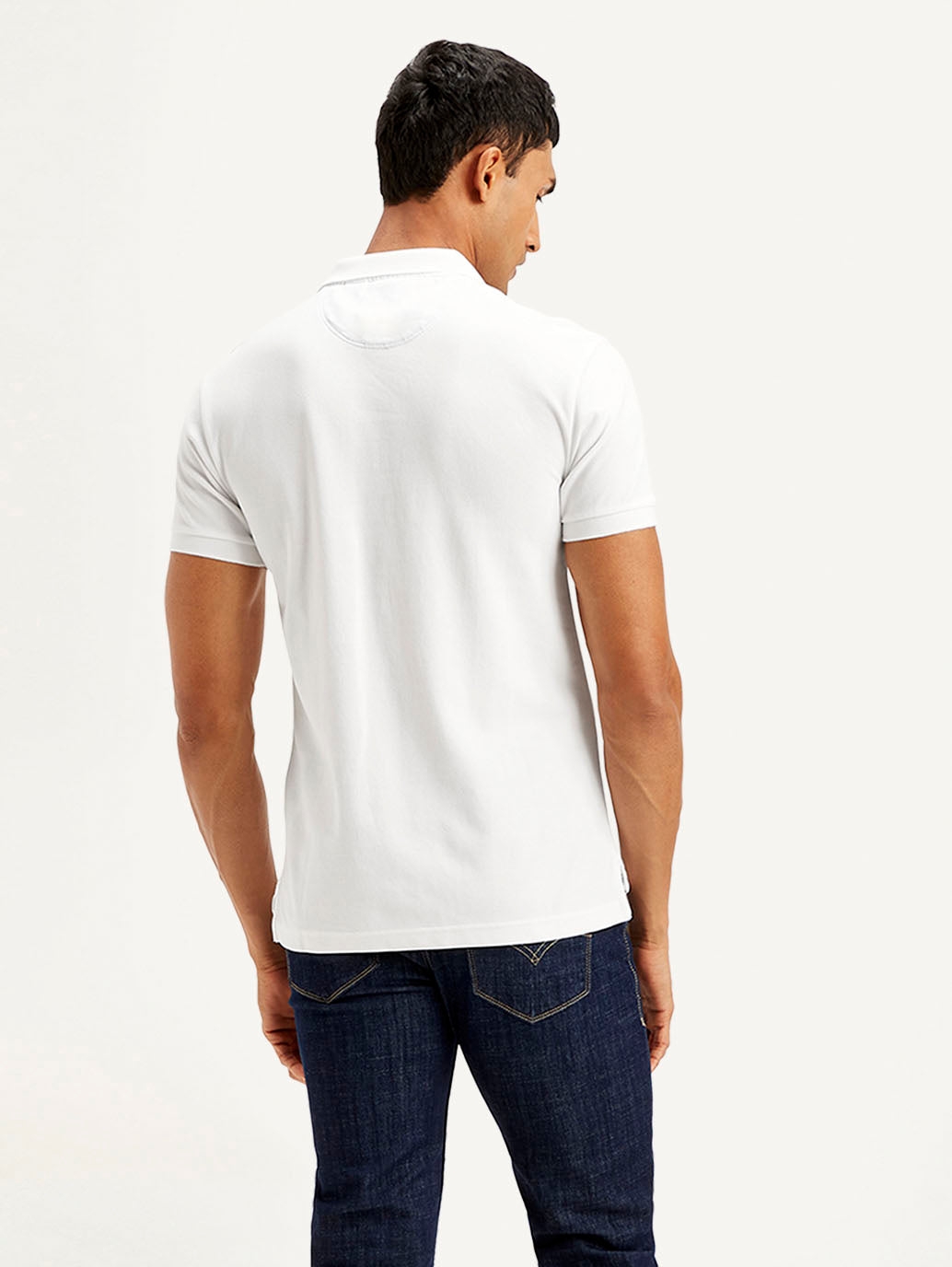 Men's Solid Slim Fit Polo T-shirt - Back View