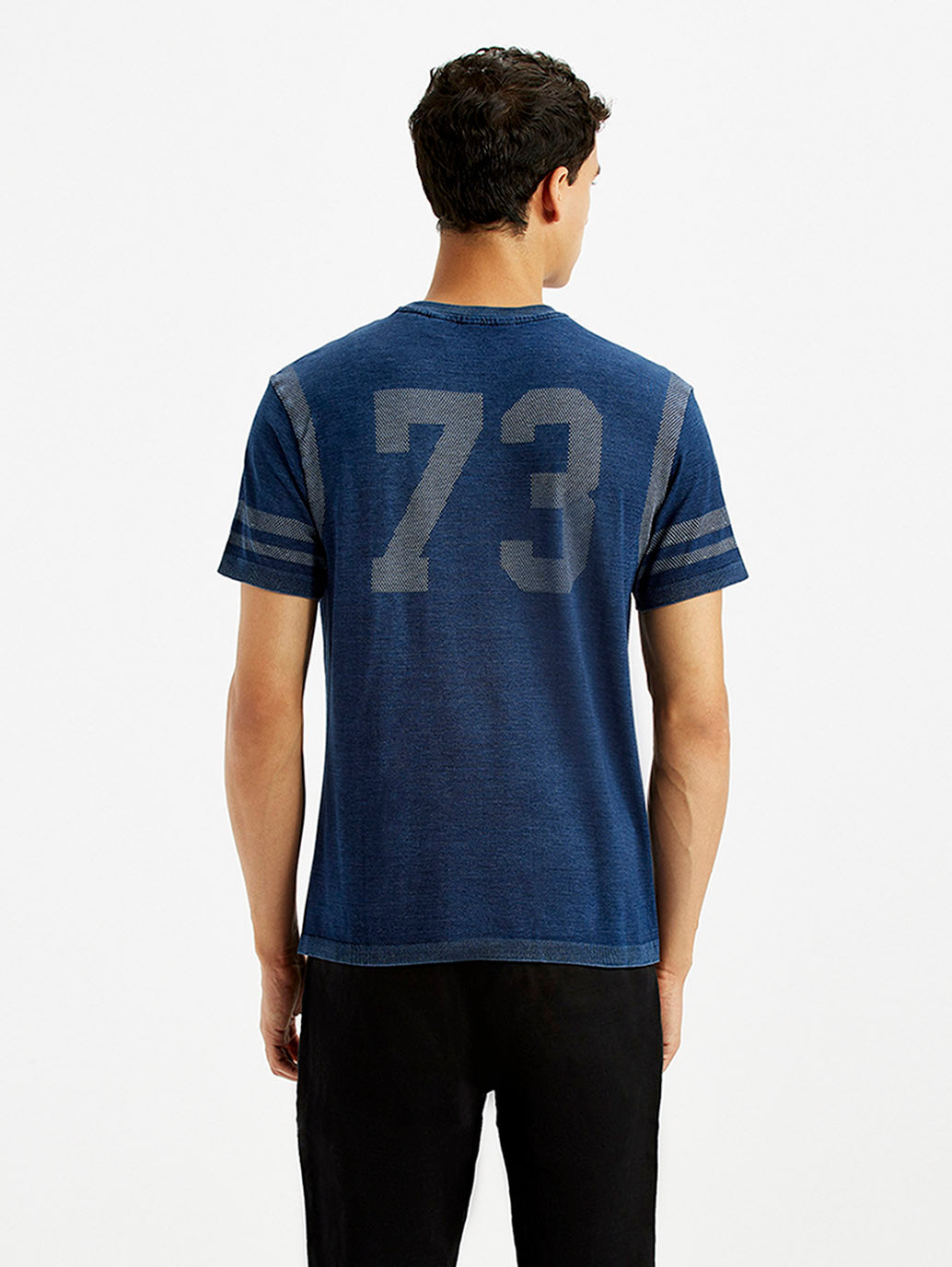 Men's Brand Logo Dark Blue Slim Fit Seamless T-shirt - Back View