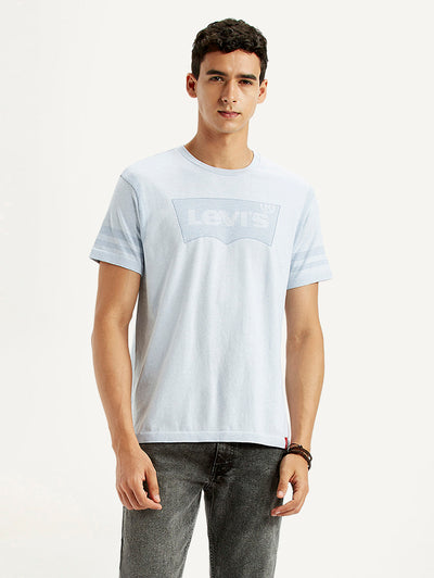 Men's Brand Logo Light Blue Slim Fit Seamless T-shirt-image-4