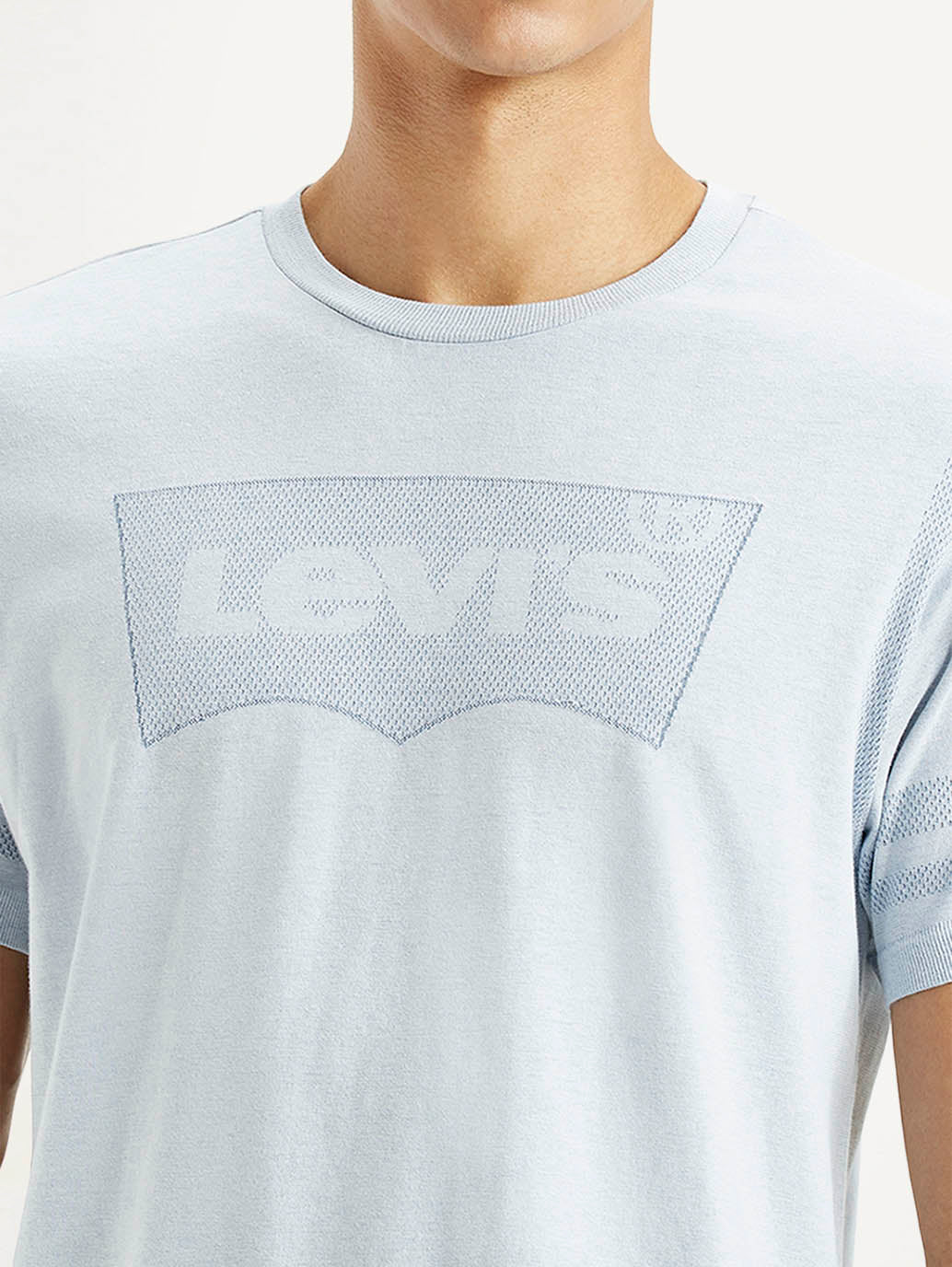 Men's Brand Logo Light Blue Slim Fit Seamless T-shirt - Detail View