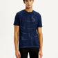 Men's Abstract Navy Blue Slim Fit Seamless T-shirt - Front View