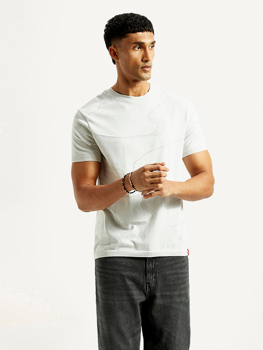 Men's Abstract White Slim Fit T-shirt