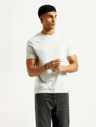 Men's Abstract White Slim Fit T-shirt-image-21