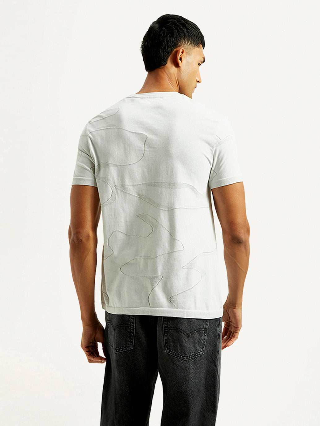 Men's Abstract White Slim Fit T-shirt - Back View