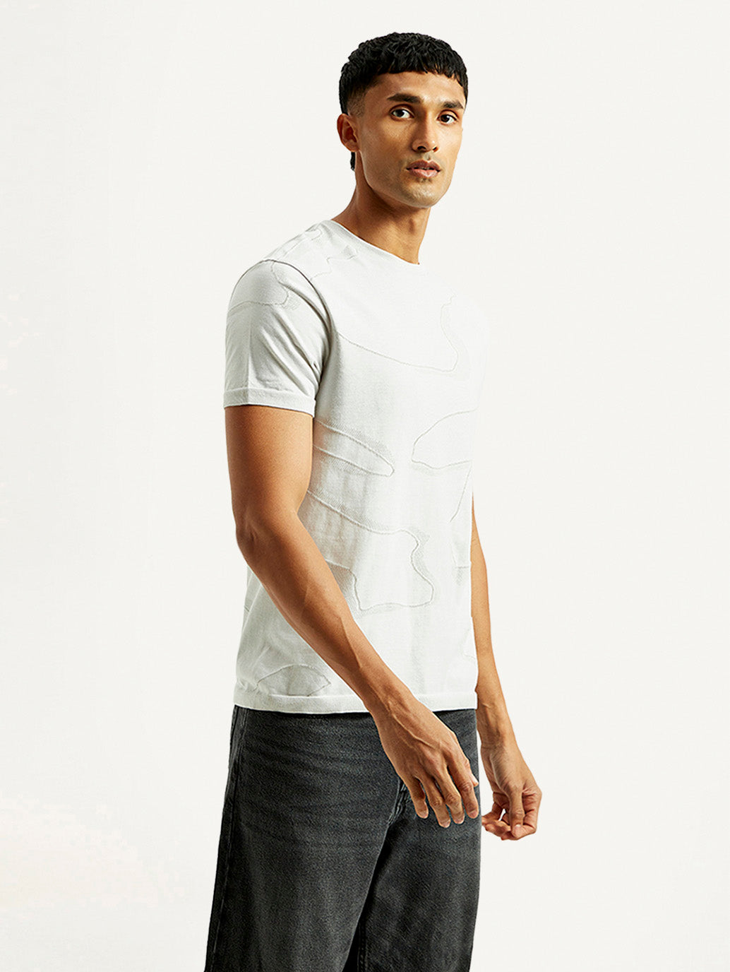 Men's Abstract White Slim Fit T-shirt - Side View